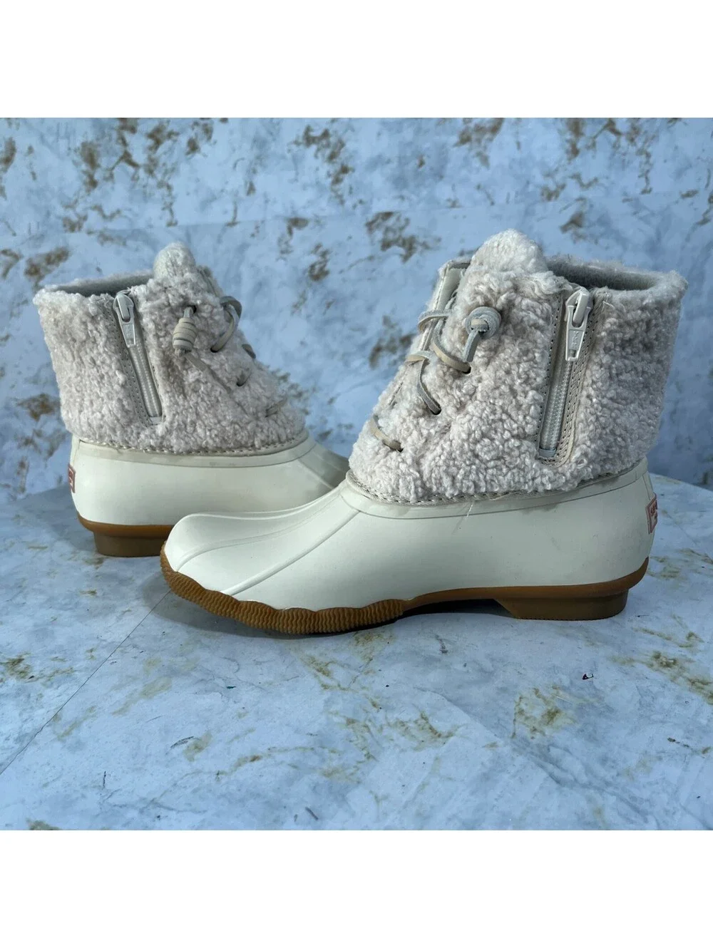 Sperry Saltwater Sherpa Women's Size 6M Shoes Beige Fur Comfort Rain Duck Boots